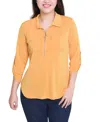 Ny Collection Petite 3/4 Roll Tab Zip Front Top In Orange