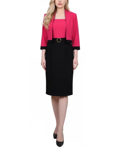 Ny Collection Petite 3/4 Sleeve 2 Piece Colorblocked Dress Set In Multi
