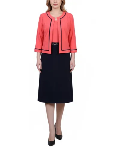 Ny Collection Petite 3/4 Sleeve 2 Piece Dress Set In Red