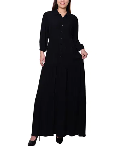 Ny Collection Petite 3/4 Sleeve Crinkle Tiered Maxi Dress In Black