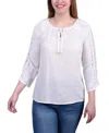 Ny Collection Petite 3/4 Sleeve Tunic With Crochet And Tie Neck In White