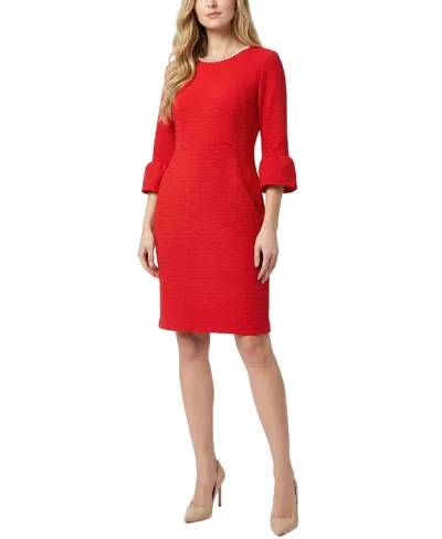 Ny Collection Petite 3/4 Sleeve Mother Of Pearl Detail Dress In Multi