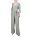 Ny Collection Petite 3/4 Sleeve Printed Belted Jumpsuit In Oil Green