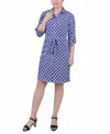 Ny Collection Petites Womens Printed Above Knee Shirtdress In Royal,white Black