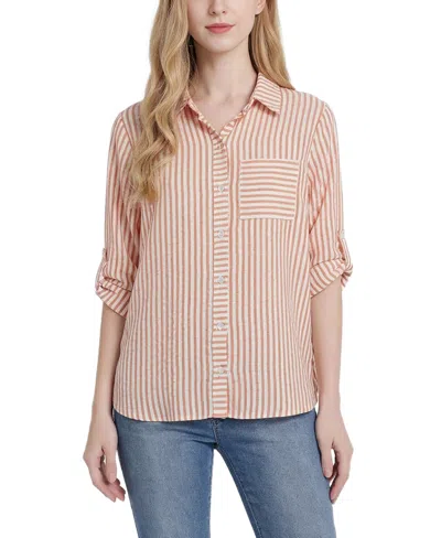 Ny Collection Petite 3/4 Sleeve Roll Tab Blouse In Pink