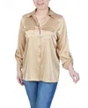 Ny Collection Women's 3/4 Sleeve Roll Tab Satin Blouse In Champagne