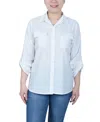 Ny Collection Petite 3/4 Sleeve Roll Tab Utility Blouse In Pure White