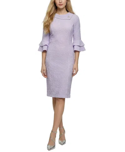 Ny Collection Petite 3/4 Sleeve Shawl Collar Dress In Multi