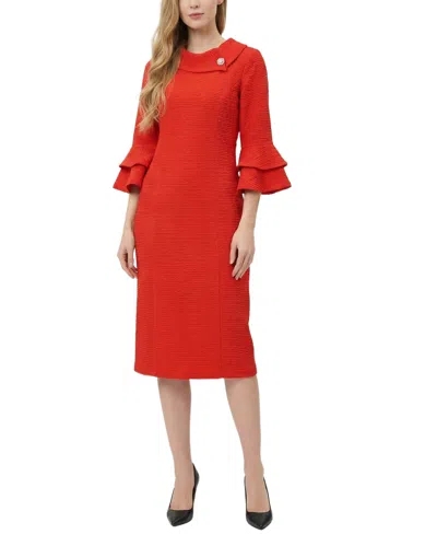 Ny Collection Petite 3/4 Sleeve Shawl Collar Dress In Multi