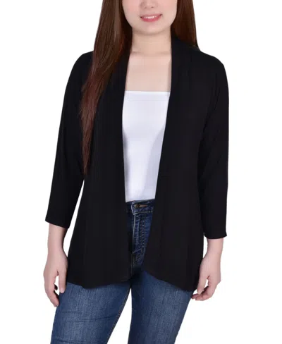 Ny Collection Petite 3/4 Sleeve Solid Cardigan Sweater In Black