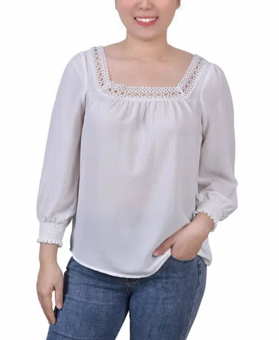 Ny Collection Petite 3/4 Sleeve Square Neck Top In White