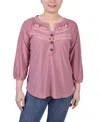Ny Collection Petites Womens Polyester Textured Button-down Top In Mellow Rose