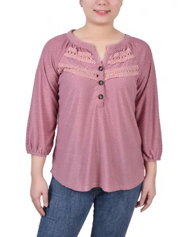 Ny Collection Petites Womens Polyester Textured Button-down Top In Mellow Rose