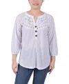 Ny Collection Petite 3/4 Sleeve Swiss Dot Henley Top In White