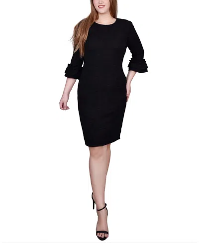 Ny Collection Big Girls 3/4 Sleeve Textured Knit Dress In Black