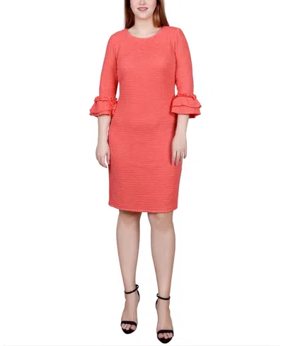 Ny Collection Petite 3/4 Sleeve Textured Knit Dress In Coral
