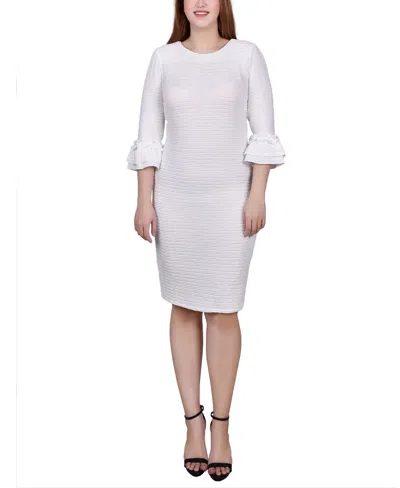 Ny Collection Petite 3/4 Sleeve Textured Knit Dress In White