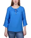 Shop Ny Collection Petite 3/4 Sleeve Tunic With Crochet And Tie Neck In Blue
