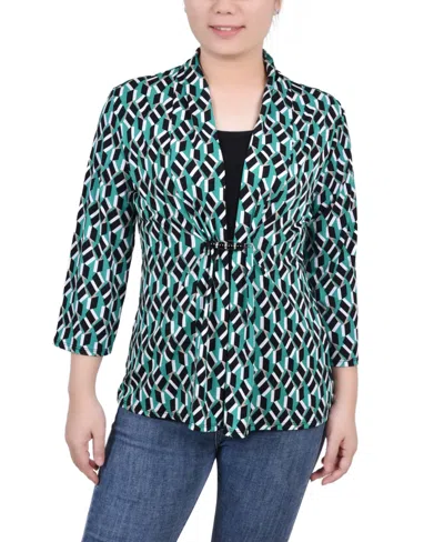 Ny Collection Petite 3/4 Sleeve Two-fer Top In Green