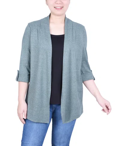 Ny Collection Petite 3/4 Sleeve Two In One Top In Hunter Green