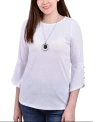 Ny Collection Women's 3/4 Tulip Sleeve Blouse With Necklace In White