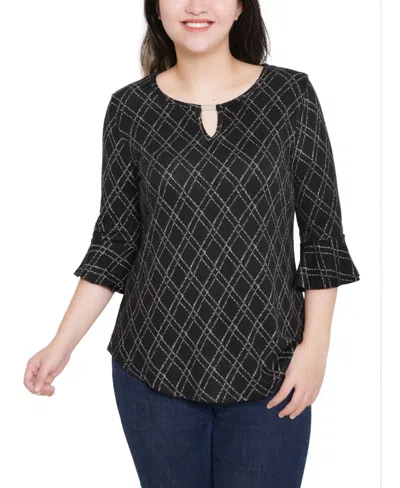 Ny Collection Petite Bell Sleeve Top In Black