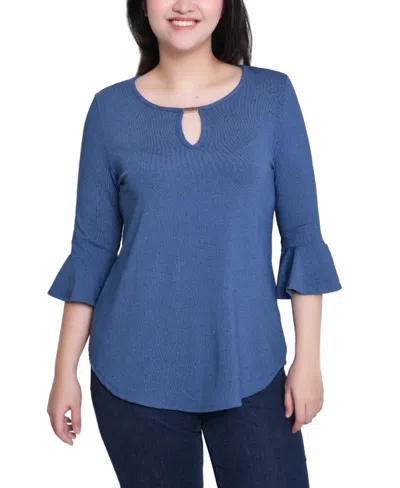 Ny Collection Petite Bell Sleeve Top In Blue