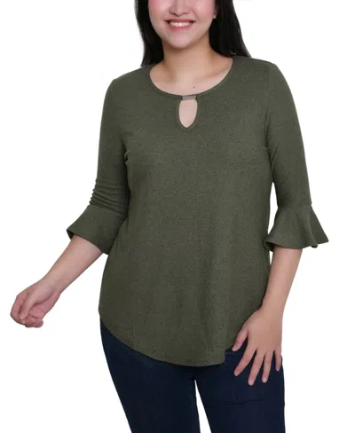 Ny Collection Petite Bell Sleeve Top In Green