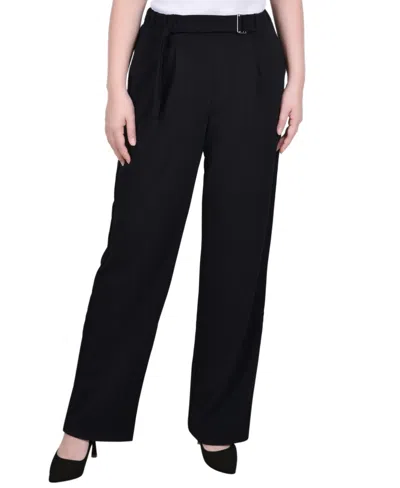 Ny Collection Petite Belted Scuba Crepe Pants In Black