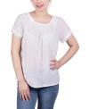 Ny Collection Petite Cap Sleeve Top With Smocking And Crochet Trim In White