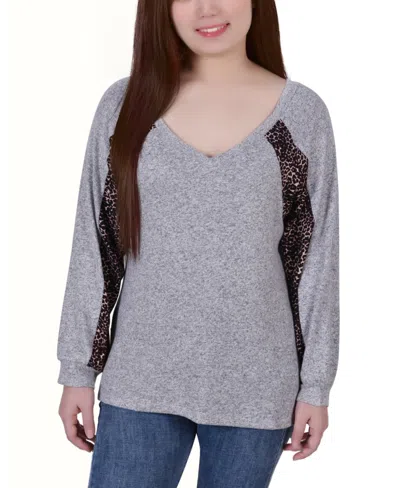 Ny Collection Petite Combo Top In Gray