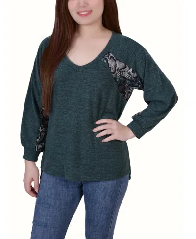 Ny Collection Petite Combo Top In Green