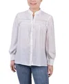 Ny Collection Petites Womens Slub Rayon Button-down Top In White