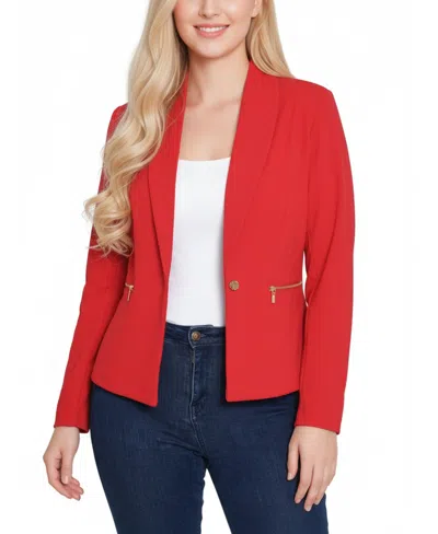 Ny Collection Petite Cropped Long Sleeve Crepe Jacket In Red