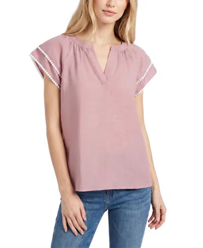 Ny Collection Petite Double-layer V Neck Blouse In Pink