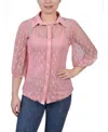 Ny Collection Petite Elbow Sleeve Clip Dot Top In Pink