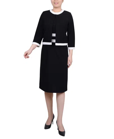 Ny Collection Women's Elbow Sleeve Colorblocked Dress, 2 Piece Set In Black White