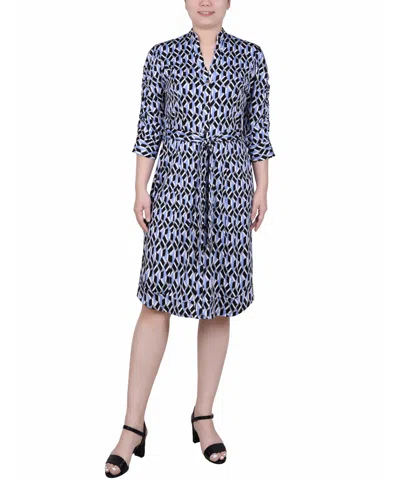 NY COLLECTION PETITE ELBOW SLEEVE Y NECK SHIRTDRESS