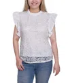 Ny Collection Petite Flutter Sleeve Lace Top In White