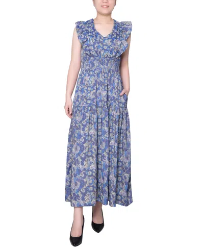 Ny Collection Petite Flutter Sleeve Midi Dress In Blue Reef