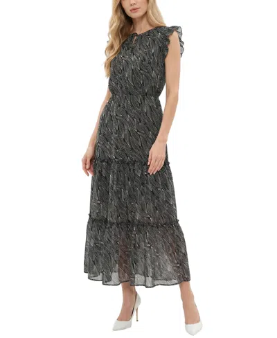 Ny Collection Petite Flutter Sleeve Tiered Dress In Multi