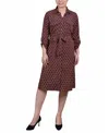 Ny Collection Petite Long Sleeve Roll Tab Shirtdress In Navy Autumn Glaze Thill