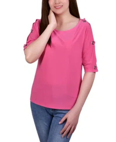 Ny Collection Petite Grommet-trim Split-sleeve Top In Miami Pink