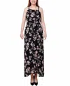 Ny Collection Petite Halter Front Chiffon Maxi Dress In Black Pink