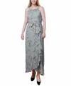 Ny Collection Petite Halter Front Chiffon Maxi Dress In Sage Ivory Floral