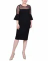 Ny Collection Petite Illusion Neck Scuba Dress In Black