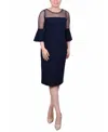 Ny Collection Petite Illusion Neck Scuba Dress In Blue