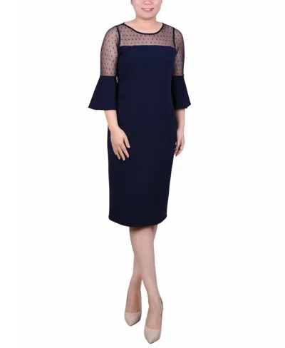 Ny Collection Petite Illusion Neck Scuba Dress In Blue
