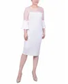 Ny Collection Petite Illusion Neck Scuba Dress In White