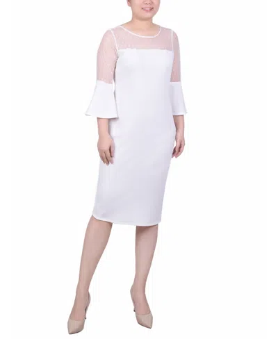 Ny Collection Petite Illusion Neck Scuba Dress In White